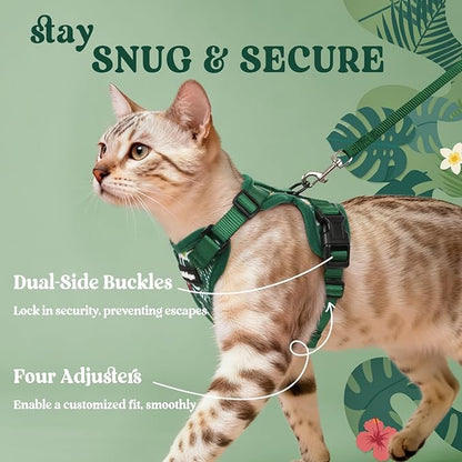 rabbitgoo Cat Harness and Leash for Walking, Escape Proof Soft Adjustable Vest Harnesses for Cats, Easy Control Breathable Reflective Strips Jacket,Rainforest Green,XXS