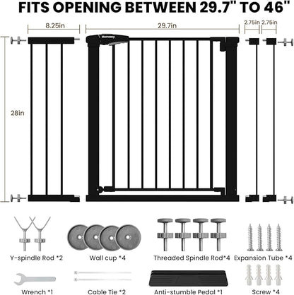 29.7-46" Extra Wide Baby Gate for Stairs, Pressure Mounted Dog Gate Indoor for Doorways, Auto Close Pet Gate with Walk Thru Door, Double Lock Child Safety Gate for Kids and Pet, No-Trip Design