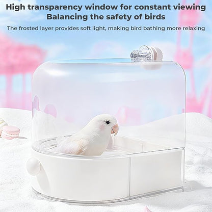 mini&moe Bird Bath for Cage, 4 in 1 Multifunction Birds House/Bath/Litter Box/Feeder Room, Bird Cage Accessories for Pet Birds Conure Budgies Cockatiels Lovebird,Finches, Parakeets, Mannikin,Pink