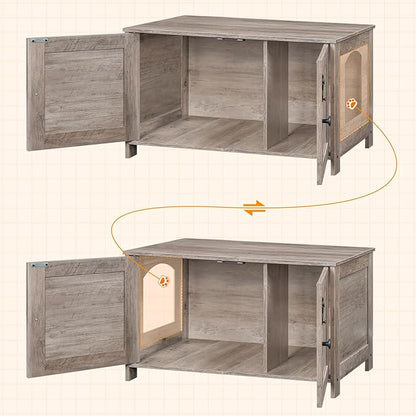 HOOBRO Litter Box Enclosure, Cat Litter Box Furniture with Removable Divider, Large Hidden Litter Box Furniture, Wooden Cat House, End Side Table, 31" L x 17.5" W x 19.7" H, Greige BG03MW01G2
