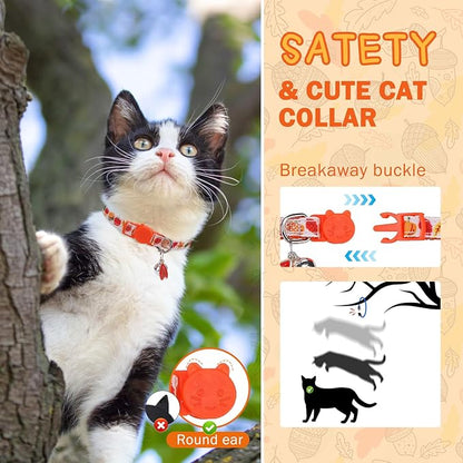 SCENEREAL Fall Cat Collar Breakaway with Bell and Bowtie, 2 Pack Cute Holiday Cat Collars, Adjustable Kitten Collar, Safety Buckle Collar for Girls Boys Cats Dogs Pets, White Green
