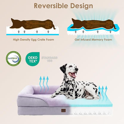 EHEYCIGA Orthopedic Dog Bed for Medium Dog, 30x20x6.5 Inch Memory Foam Dog Couch Bed with Sides, Waterproof Liner & Washable Removable Cover, Bolster Pet Sofa, Purple