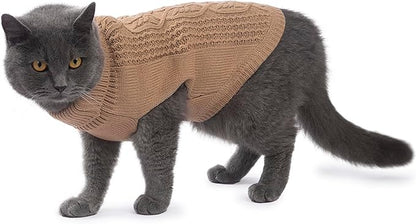 Stretchy Cat Sweater - 17 Colors & 6 Sizes | Snug Winter-Ready Knit for Boy/Girl Cats & Kittens(Khaki, X-Small)