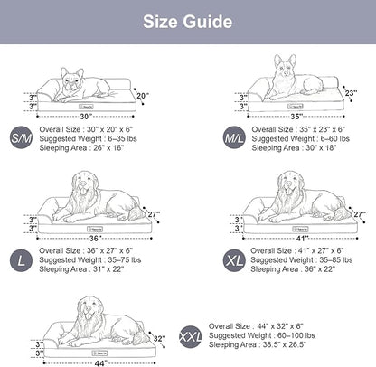Orthopedic Dog Beds for Large Dogs, Memory Foam Dog Beds Large Sized Dogs, Washable Removable Cover, Nonskid Bottom, Waterproof, for Indoor, Outdoor, Crate ＆ Car Use, 44x32x6 Inches, Brown Grey