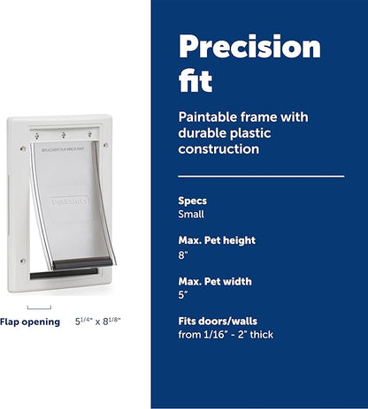 PetSafe Plastic Pet Door - Easy Install for Wood, PVC Metal & Paneled Doors - Rust-Free Plastic Frame - Flap Dimensions 5 1/4" W x 8 1/8" H - for Small Pets Weighing Up to 15 Lb