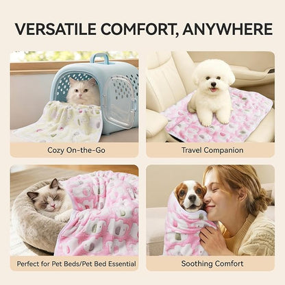 LINENLUX 1 Pack 3 Blankets Super Soft Fluffy Premium Fleece Dog Blankets for Puppy Cat Pet Blanket Flannel Throw Warm Sleep Elephant Pattern 40x31 inches