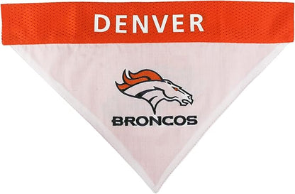 Pets First NFL DOG BANDANA - DENVER BRONCOS REVERSIBLE PET BANDANA. 2 Sided Sports Bandana with a PREMIUM Embroidery TEAM LOGO, Small/Medium. - 2 Sizes & 32 NFL Teams available