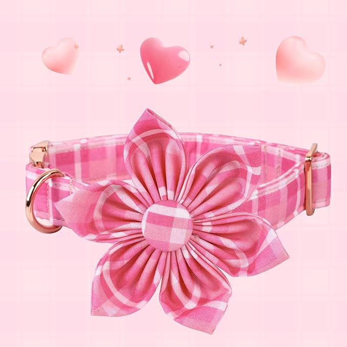 Lionheart Glory Dog Collar, Pink Dog Collar with Flower, Cute Floral Pattern Pet Collar Adjustable Pet Collar for Small Dogs