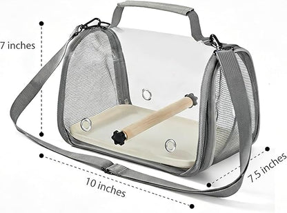 Portable Bird Travel Carrier with Breathable Mesh Windows Hands Free Parrot Backpack for Vet Visit Shopping Hiking, Clear View Small Pet Cage with Easy Clean Removable Tray and Perch