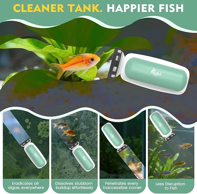 AQQA Aquarium Magnet Glass Cleaner - Enhanced Magnetic Fish Tank Cleaner with 2 Types of Blades, Self-Floating Aquarium Glass Scrubber Algae Scrapers for up 0.79" Thick Glass/Acrylic Aquariums (XL)