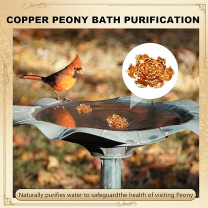 4 Pcs Mini Peony Shape Copper Bath Disk Ornaments Brass Bird Bath Purification Disks Birdbath Cleaner Single 0.6 oz Weight Universal Fit for Outdoor Birdbaths, Bowl