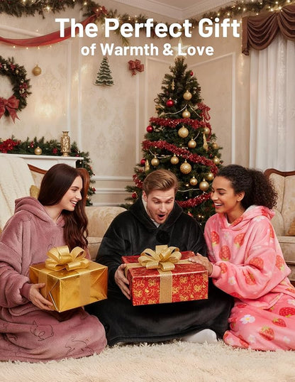 Mewaii Wearable Blanket Hoodie for Adults, Warm Sherpa & Soft Flannel Long Sweatshirt with Giant Pocket, Cozy Gifts for Women