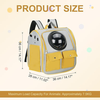 Pet Backpack Carrier, Portable and Ventilated, Oxford Cloth, Dogs Cats and Small Animals Travel Bag 12.99", (Yellow, 1 Pcs), Intended for Hiking/Camping/Traveling