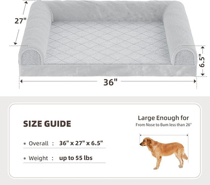 Simple Trending Orthopedic Dog Beds Large Sized, Dog Couch Sofa Bed with Washable Cover, Waterproof Egg-Crate Foam Pet Bed with Sides, Grey