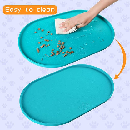 100% Waterproof 1.0" Raised Edge BPA Free Silicone Dog Food Mat, Pet Cat Feeding Mats Contain Spills Protects Floors, Placemats for Cats and Dogs Water Bowl Dishwasher XXL Large.