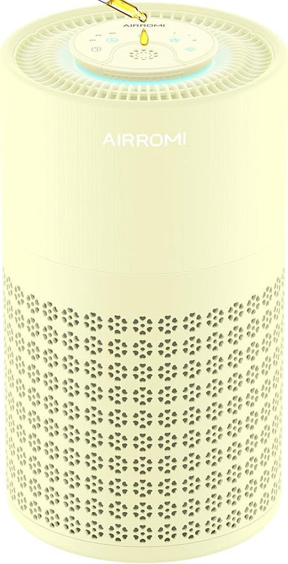 AIRROMI Air Purifier for Bedroom with HEPA Fet Filters, Pet Air Purifiers for Home Cat Pee Smell, Covers Up to 990Ft², Quiet 360° intake Air Cleaner for Allergies Dust Smoke Odor A2001 Yellow