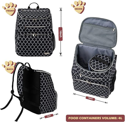 BAGLHER Dog Travel Bag Backpack, Airline Approved Pet Supplies Backpack, Dog Travel Bag with 2 Silicone Collapsible Bowls and 2 Food Baskets DLBlack