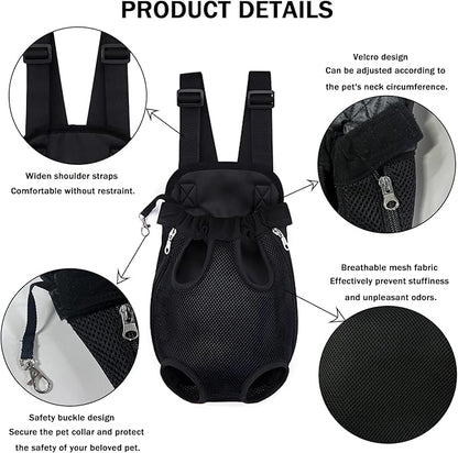 Pet Carrier Backpack, Adjustable Pet Front Carriers for Small Medium Dogs Cats 5-18 Lbs, Legs Out, Dog Cat Carrier Backpack for Hiking,Camping,Traveling,Cycling (Black, Medium（Fit:5-10lb）)