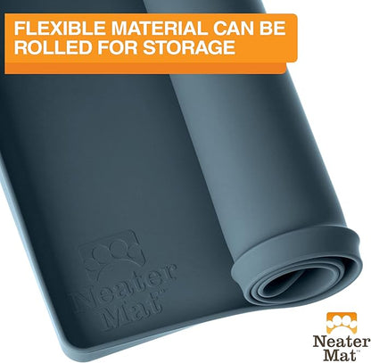 Neater Pet Brands Neater Mat Pet Mats for Food and Water, Cat & Dog Bowl Mat Waterproof Silicone, Feeding Tray, Dog Food Mats for Floors, Placemat w/Raised Edge for Under Bowls, 32" x 24", Slate Blue
