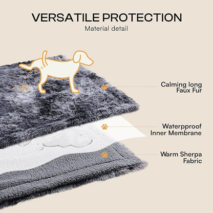 Luciphia Large Waterproof Dog Blanket for Pet Washable Liquid Proof Bed Intimacy Protection Shaggy Plush Calming Long Faux Fur Couch Cover Calming Cat Throw Blankets, Tie-dye Grey, 50" x 60"