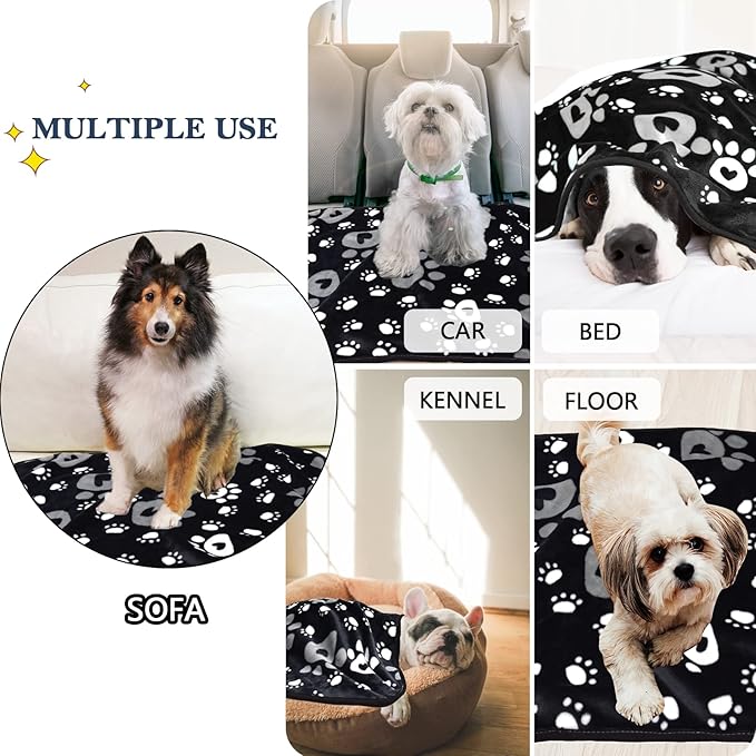 Dog Blanket, Soft Fleece Dog Blankets for Large Dogs, Fluffy Flannel Pet Cat Puppy Blanket Mat Cover for Bed Couch, Cute Paw Print Throw Blanket for Dogs, Black 50"X40"