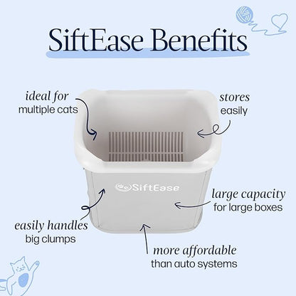 Cat Litter Sifter - SiftEase Sifting Litter Box Cleaner, Large Litter Box Sifter with Bin for Fast & Easy Scoop Free Cleaning and Longer Lasting Litter (2 Pack)