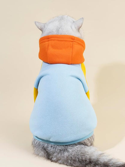 QWINEE Basic Dog Hoodie Sweatshirt Puppy Sweater Warm Cat Costumes Pet Clothes for Chihuahua Puppy Kitten Small Medium Dogs Orange and Blue Small