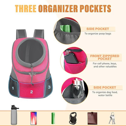 YUDODO Dog Front Carrier Backpack, Adjustable Breathable Pet Carrier for Small Dogs, Ventilated Puppy Back Pack with Safety Belt, Lightweight Doggy Backpack for Hiking Outdoor (Rose, L)