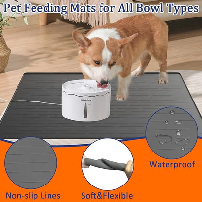 48"x32" Extra Large Pet Food Mat, 1.5MM Super Thick Silicone Dog Mats for Food and Water, XXXL Nonslip Pet Feeding Mats for Floors,Dog Cat Bowl Mat with Raised Edges, Beige