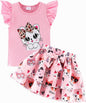 Girls Skirt Set 2 Piece Outfit Toddler Summer Clothes Ruffle Sleeve T-Shirt Bow Knot Tutu Skirt Outfit Set