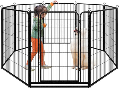 Dog Playpen Outdoor Extra Wide 8 Piece Panels Heavy Duty Dog Fence 47" Height Anti-Rust with Doors Portable for RV Camping Yard, Total 21FT, 35 Sq.ft, Snowy Black