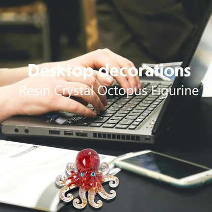 Natural Crystal Tiger's Eye Gravel Octopus Resin Marine Animals Fish Tank Decorative Ornaments Statue Healing Crystal Home Decor Ladies Gift 3.93"