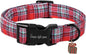 Christmas Dog Collar, Unique Style Paws Red Green Grids Dog Collar for Christmas Comfortable Red Pet Collar with Lightweight Plastic Buckle for Holiday, Fancy Dog Gift
