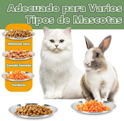 6-Pack Stainless Steel Cat Food Bowls, Shallow Whisker-Friendly Non-Slip Silicone Base Metal Dishes, Easy to Clean Indoor Feeding Flat Plates for Cat, Kitten, Small Dog (6.7")