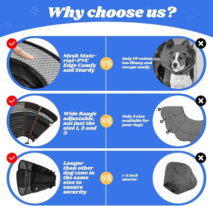 Inflatable Dog Cone for Dogs After Surgery,Soft Adjustable Elizabethan Collar for Large Dogs,2-in-1 Dog Cone with Detachable Shield,Anti-Anxiety Comfortable Pet E-Collar Prevents Licking Wounds(XXL)
