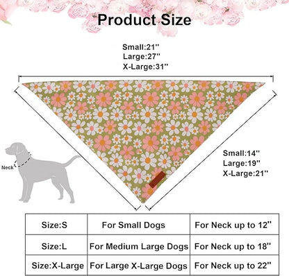 ADOGGYGO Floral Dog Bandanas 2 Pack, Daisy Flower Pet Scarf, Premium Fabric, Adjustable Fit Spring Summer Floral Bandanas for Extra Large Dogs (X-Large)