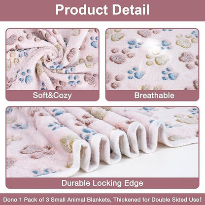 Dono 1 Pack 3 Dog Blankets for Small Dogs, Soft Fluffy Paw Print Pattern Fleece Pet Blanket Warm Sleep Mat, Puppy Kitten Blanket Doggy Mat for Dog Cat Kitten Doggy -23*16in (L(41*31"), Brown Bone)