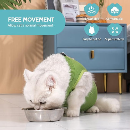 Avont Cat Recovery Suit - Kitten Onesie for Cats After Surgery, Cone of Shame Alternative Surgical Spay Suit for Female Cat, Post-Surgery or Skin Diseases Protection -Green(M)