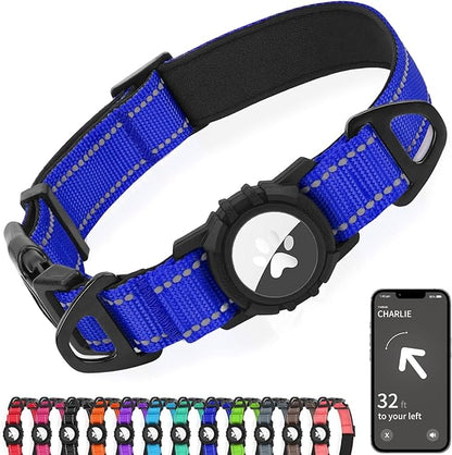 Joytale Airtag Dog Collar, Reflective Pet Collar with Waterproof AirTag Holder, Dual D-Rings, Soft Padded Adjustable for Small Dogs, Navy Blue, S