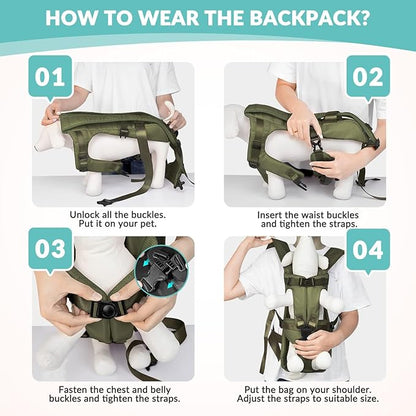 Dog Carrier Backpacks, Adjustable Dog Backpack Carrier, Legs Out Easy-fit Dog Chest Carrier for Medium Small Dogs, Hands Free Dog Front Carrier for Hiking, Cycling（Green L）