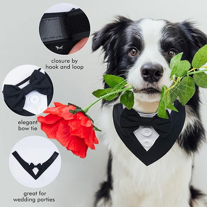 FUAMEY Dog Tuxedo for Large Dogs,Dog Formal Suit Dogs Attire Pet Bow Tie Puppy Party Costumes Cat Tux Outfits Pets Bandana Cosplay Adjustable Bowties Wedding Birthday Valentines Black XL