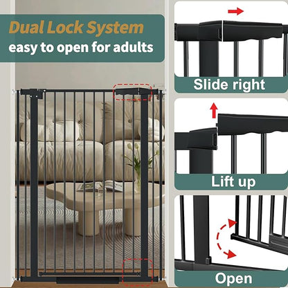40.55" Tall, 45.86-53.74 Inch Wide, 1.37" Ultra Narrow Spacing Dog Pet Baby Gate Indoor for Doorway Hallway, Pressure Mounted 46 47 48 49 50 51 52 53 Inches Wide Black