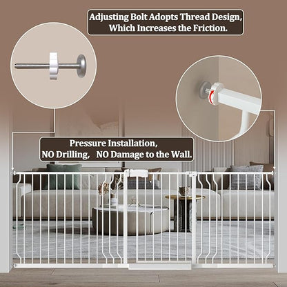 WAOWAO Baby Gate 29.13-43.3" Extra Wide Pressure Mounted Walk Through Swing Auto Close Safety White Metal Toddler Kids Child Dog Pet Puppy for Stairs,Doorways,Kitchen