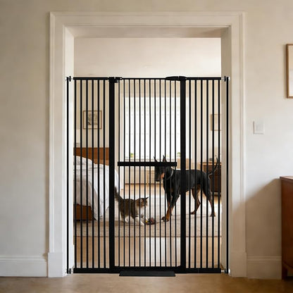 Lumizone Extra Tall Cat Gate 61.02" High Pressure Mounted Extra Wide 38.39"-59.24" (17Sizes) 1.37" Gap No Drilling Auto-Close Tall Pet Gate for Dogs (Black, 30.12"-59.24" W)