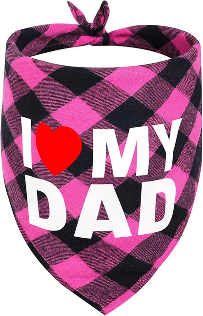 GreenJoy Cute Plaid Dog Bandana – Washable Pet Triangle Scarf for Small, Medium, Large Dogs and Cats, Adjustable Pet Accessory for Birthday, Wedding and Christmas (Pink (I Love My Dad), Medium)