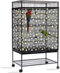 Daoeny Bird Cage Seed Catcher, Large Bird Cage Cover, Adjustable Soft Airy Nylon Mesh Net, Birdcage Cover Skirt Seed Guard for Parrot Parakeet Macaw African Round Square Cages (Black, Daisy Design)