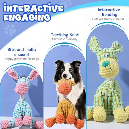 2025 New Dog Toys, Indestructible Plush Dog Toy, Dogs Toys for Aggressive Chewers, Dogs Squeaky Chew Toy for Indoor Pups Teething (Orange+Brown)