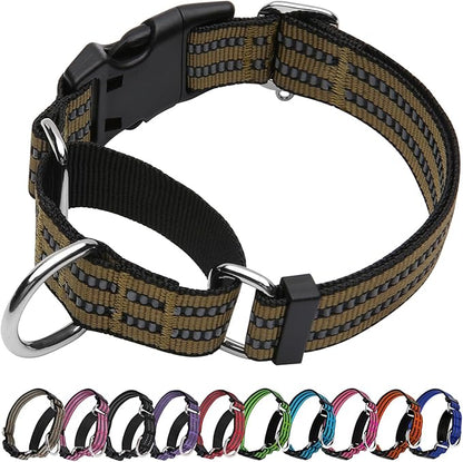 Martingale Dog Collar, Adjustable Nylon Reflective Collar with Buckle No Pull Dog Collar for Small Medium Large Dogs (Army Green S)