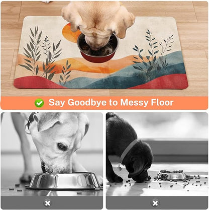Absorbent Pet Dog Bowl Mat for Food and Water, Pet Cat Food Feeding Mat with Non Slip Rubber Backing, Dog Food Mats for Floors Waterproof, 17"x30"