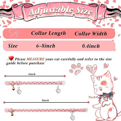 azuza 4 Pack Valentines Kitten Collar with Bell Valentines Day Breakaway Kitten Collars with Cute Heart Pattern Adjustable Size Suitable for Kittens
